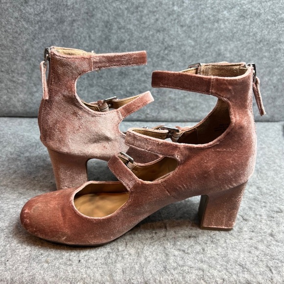 Indigo Rd. Pink Velvet Multi Strap Mary Jane Block Heels Dusty Rose Shoes 8.5 - Picture 4 of 7